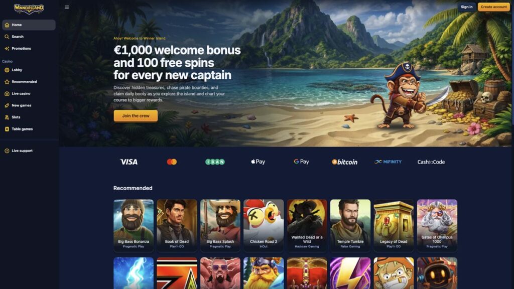 homepage van online goksite van winner island casino